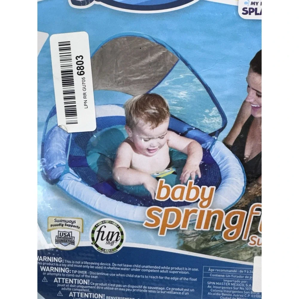 SwimWays Infant Baby Spring Float-Adjustable Sun Canopy -Green/Blue -Step 1 -NEW